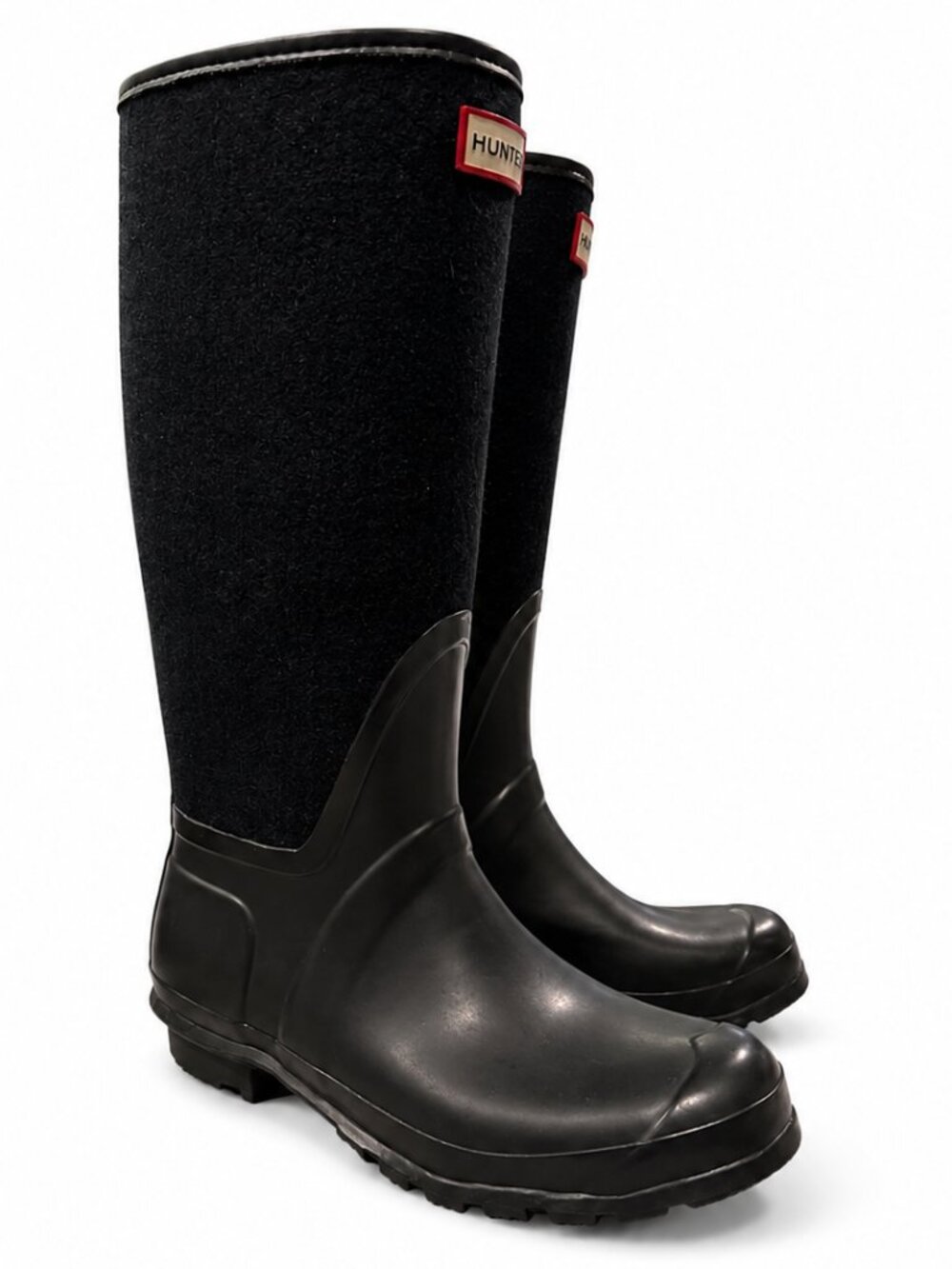 Hunter Arlen Tall Waterproof Boots Women’s 8 Black Rubber Wool Blend Winter